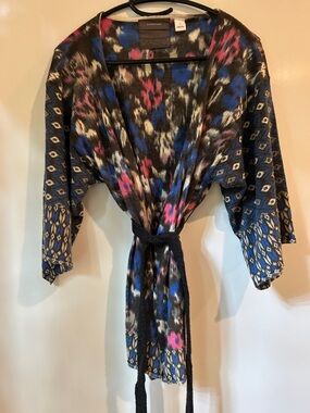 Anthropologie Printed Tie-Waist Kimono Cardigan - Black Multi